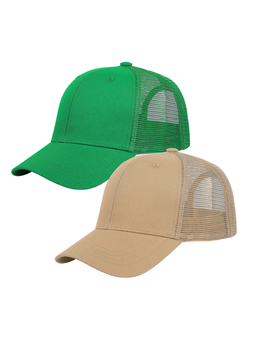 Trucker Hat Baseball Cap Structured Plain | 2 Pack, Khaki, Kelly Green | Size OS
